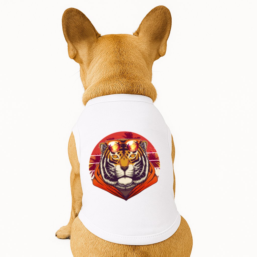Retro Tropical Palm Tree Hipster Tiger Doggie Tank