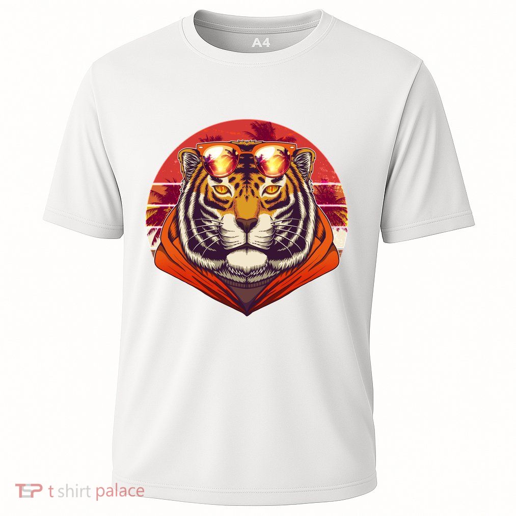 Retro Tropical Palm Tree Hipster Tiger Performance Shirt