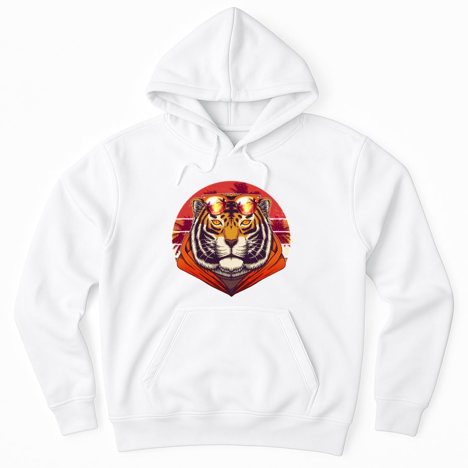 Retro Tropical Palm Tree Hipster Tiger Hoodie