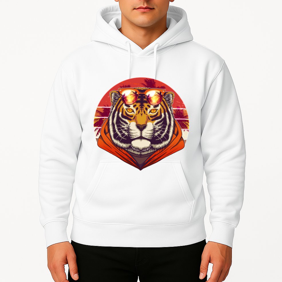 Retro Tropical Palm Tree Hipster Tiger Hoodie