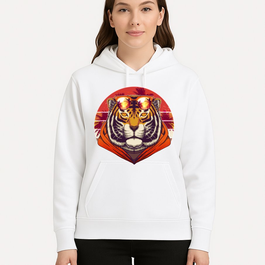 Retro Tropical Palm Tree Hipster Tiger Hoodie