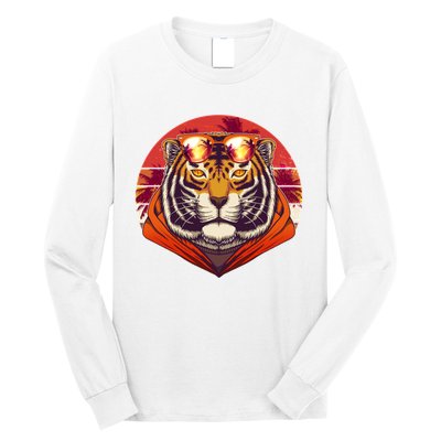 Retro Tropical Palm Tree Hipster Tiger Long Sleeve Shirt