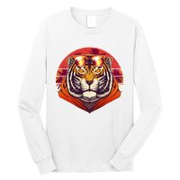 Retro Tropical Palm Tree Hipster Tiger Long Sleeve Shirt