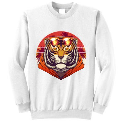 Retro Tropical Palm Tree Hipster Tiger Sweatshirt