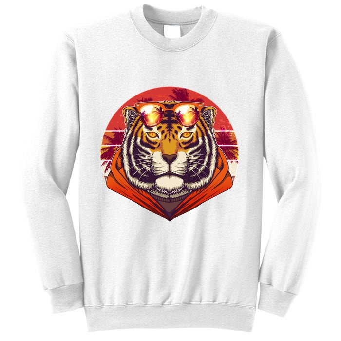 Retro Tropical Palm Tree Hipster Tiger Sweatshirt