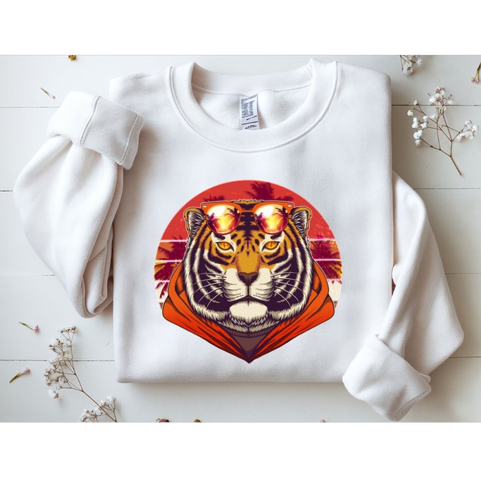 Retro Tropical Palm Tree Hipster Tiger Sweatshirt