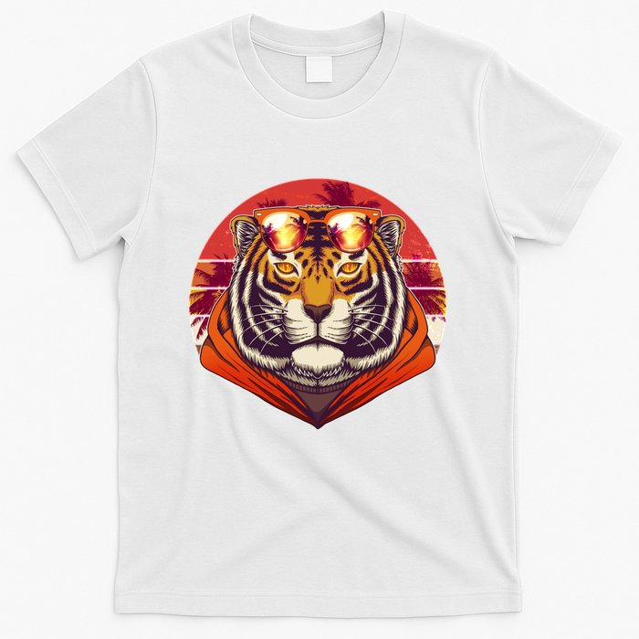 Retro Tropical Palm Tree Hipster Tiger T-Shirt