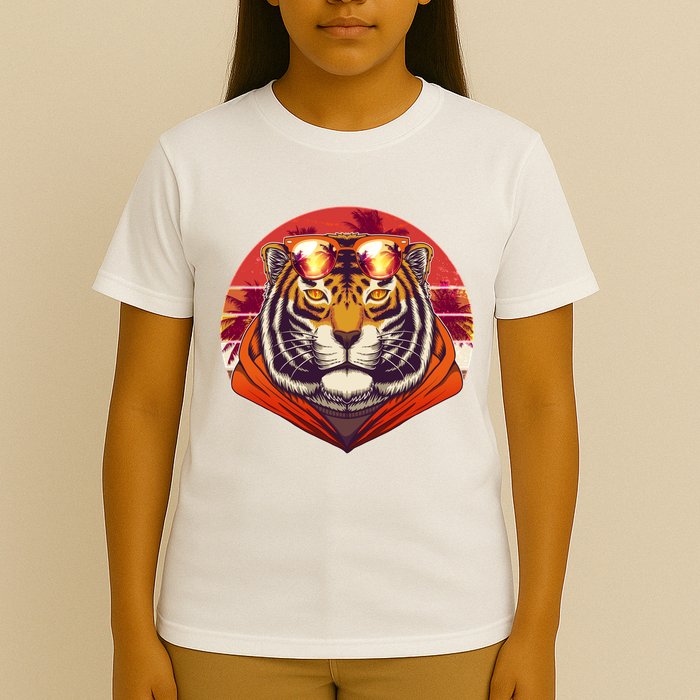 Retro Tropical Palm Tree Hipster Tiger T-Shirt
