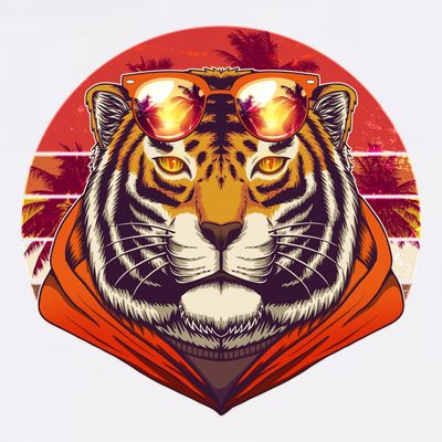 Retro Tropical Palm Tree Hipster Tiger T-Shirt