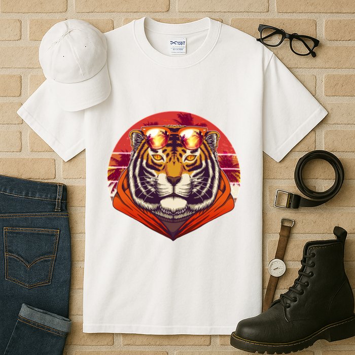 Retro Tropical Palm Tree Hipster Tiger Tall T-Shirt