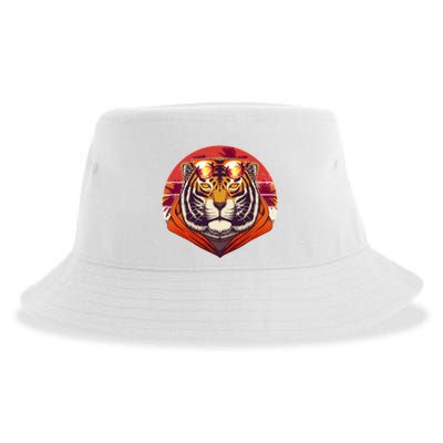 Retro Tropical Palm Tree Hipster Tiger Sustainable Bucket Hat