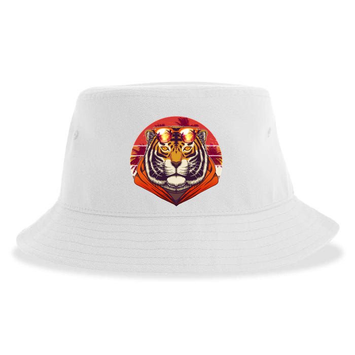 Retro Tropical Palm Tree Hipster Tiger Sustainable Bucket Hat