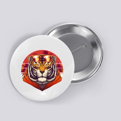 Retro Tropical Palm Tree Hipster Tiger Button
