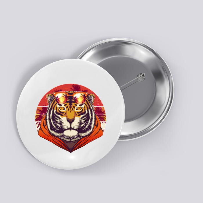 Retro Tropical Palm Tree Hipster Tiger Button