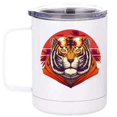 Retro Tropical Palm Tree Hipster Tiger 12 oz Stainless Steel Tumbler Cup