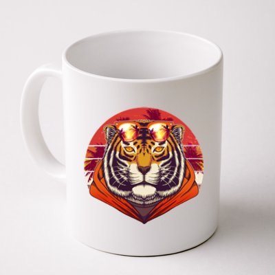 Retro Tropical Palm Tree Hipster Tiger Coffee Mug