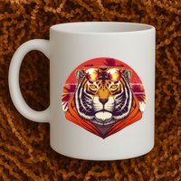 Retro Tropical Palm Tree Hipster Tiger Mug