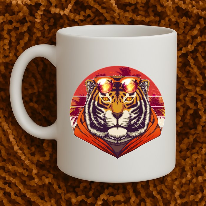 Retro Tropical Palm Tree Hipster Tiger Mug