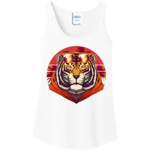 Retro Tropical Palm Tree Hipster Tiger Ladies Essential Tank