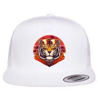 Retro Tropical Palm Tree Hipster Tiger Flat Bill Trucker Hat