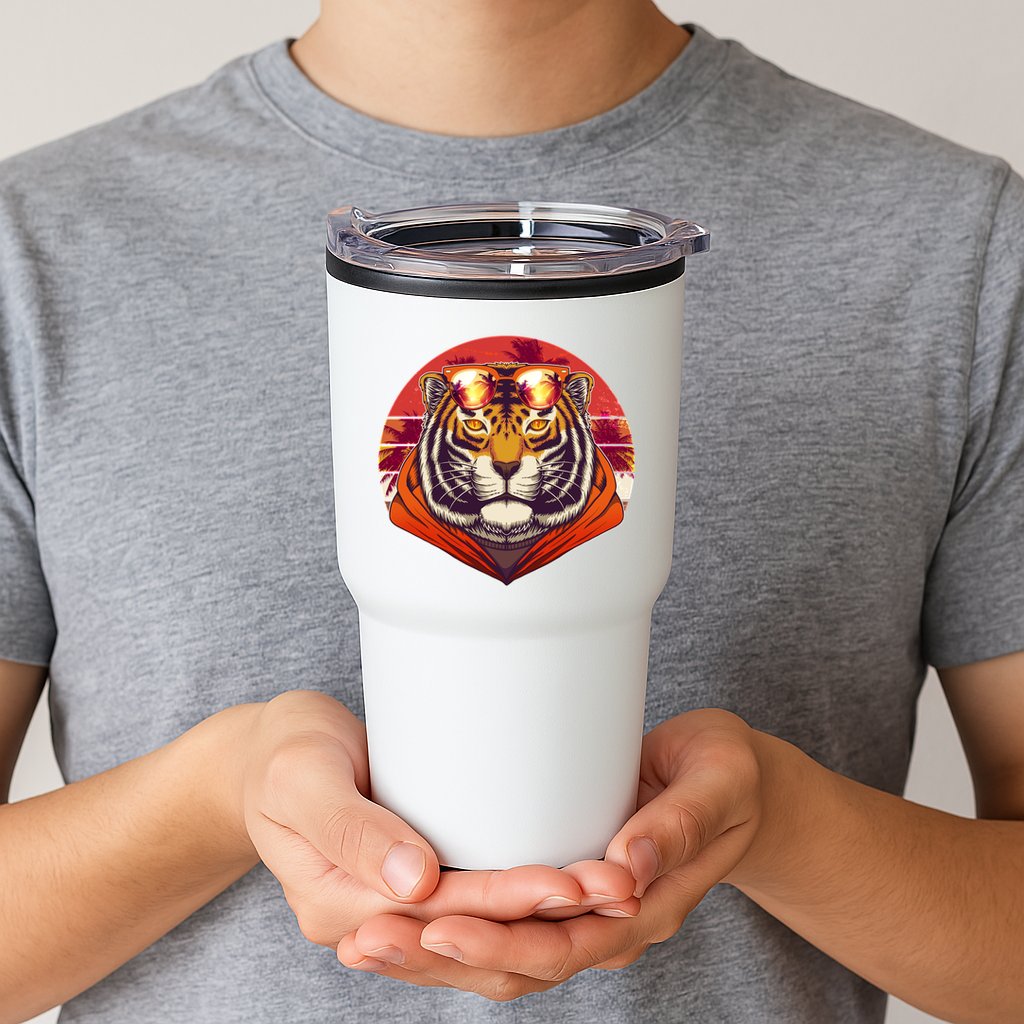 Retro Tropical Palm Tree Hipster Tiger Tumbler
