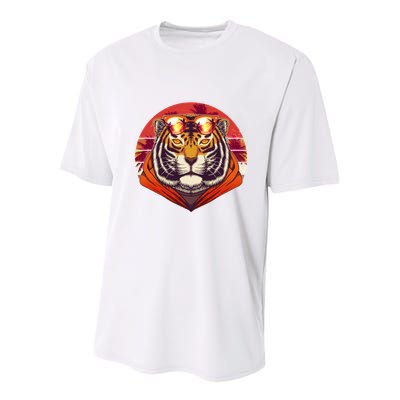 Retro Tropical Palm Tree Hipster Tiger Youth Performance Sprint T-Shirt