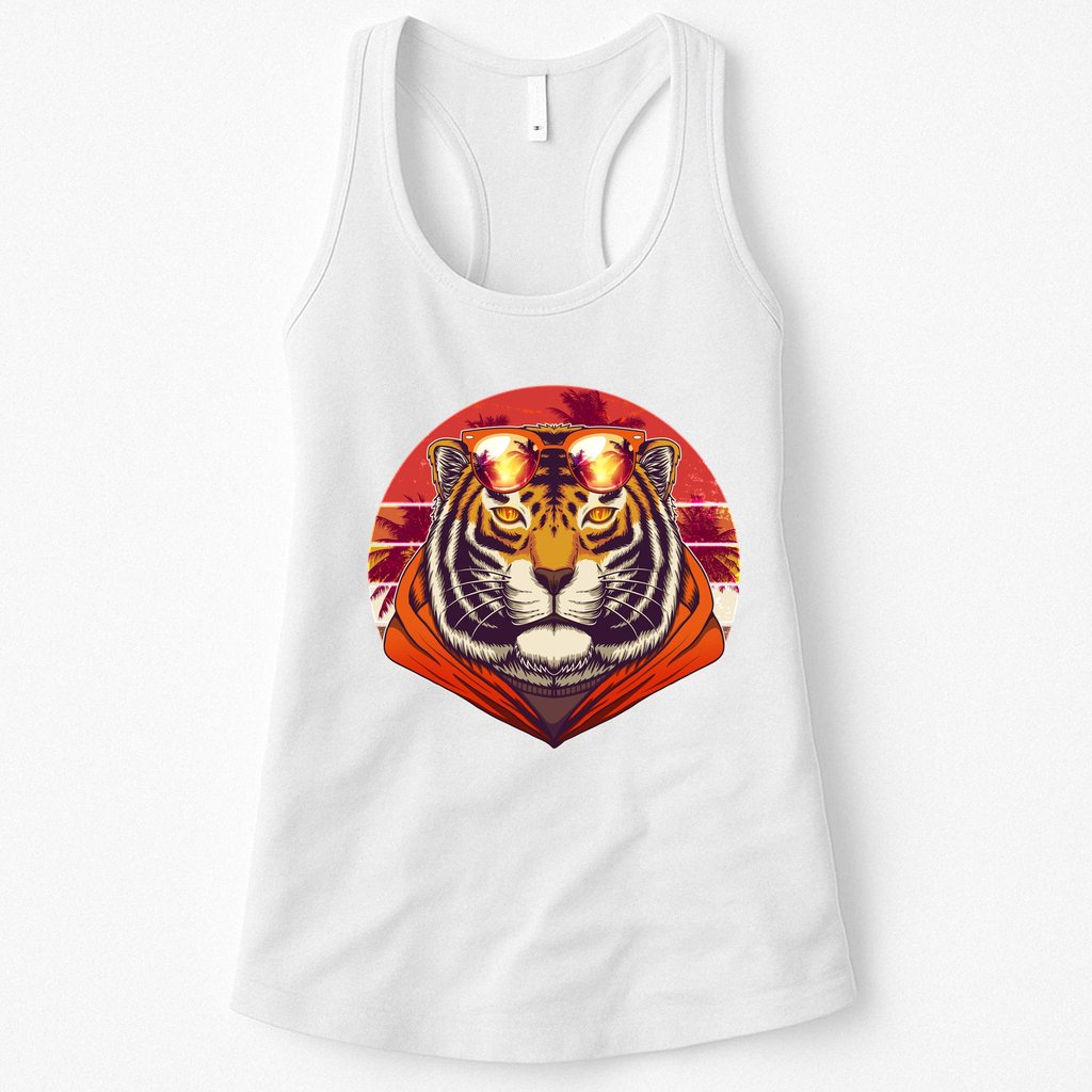 Retro Tropical Palm Tree Hipster Tiger Womens Tank Top