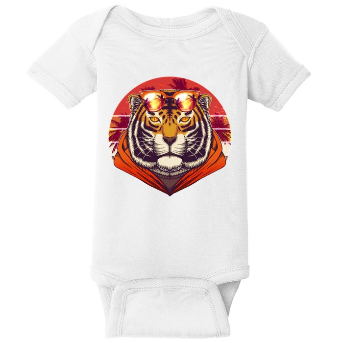 Retro Tropical Palm Tree Hipster Tiger Baby Bodysuit