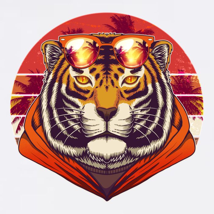 Retro Tropical Palm Tree Hipster Tiger Baby Bodysuit