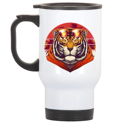 Retro Tropical Palm Tree Hipster Tiger Stainless Steel Travel Mug