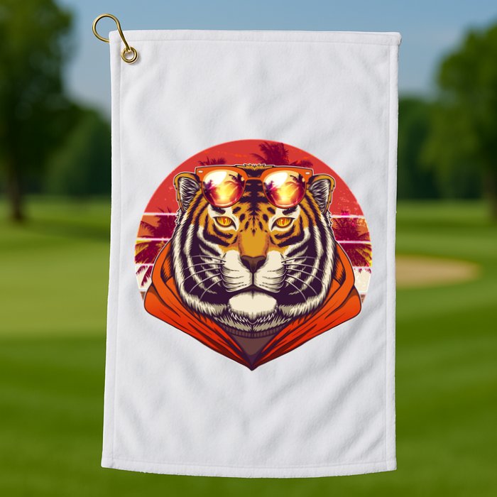Retro Tropical Palm Tree Hipster Tiger Golf Towel
