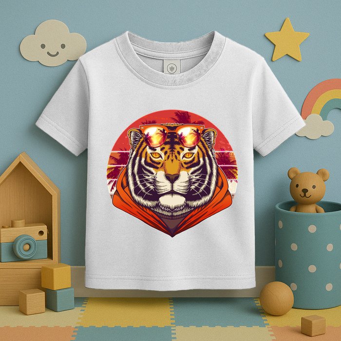Retro Tropical Palm Tree Hipster Tiger Toddler T-Shirt