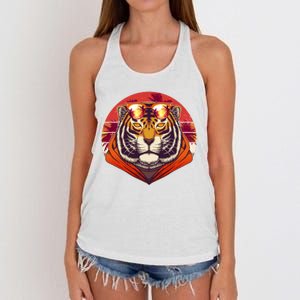 Retro Tropical Palm Tree Hipster Tiger Women's Knotted Racerback Tank