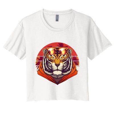 Retro Tropical Palm Tree Hipster Tiger Crop Top