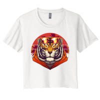 Retro Tropical Palm Tree Hipster Tiger Women's Crop Top Tee