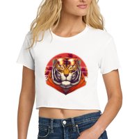 Retro Tropical Palm Tree Hipster Tiger Women's Crop Top Tee