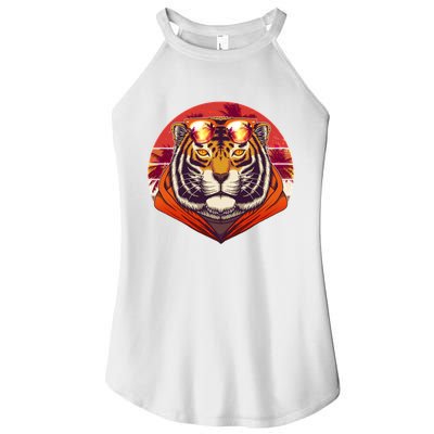 Retro Tropical Palm Tree Hipster Tiger Women's Perfect Tri Rocker Tank