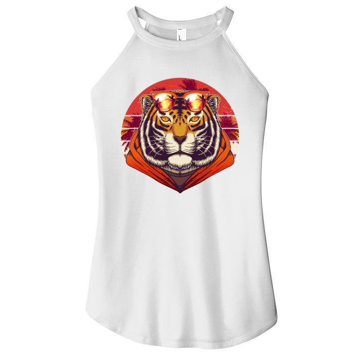 Retro Tropical Palm Tree Hipster Tiger Women's Perfect Tri Rocker Tank