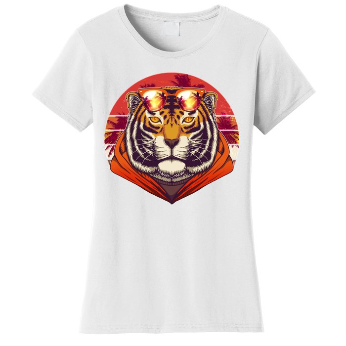 Retro Tropical Palm Tree Hipster Tiger Women's T-Shirt