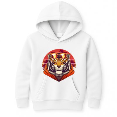 Retro Tropical Palm Tree Hipster Tiger Kids Hoodie