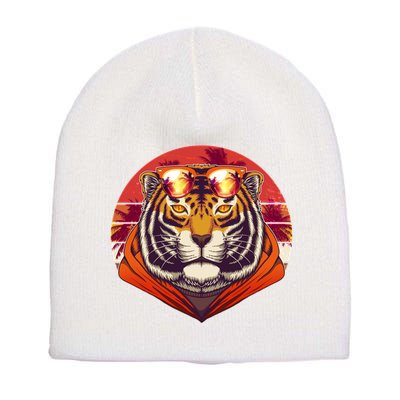 Retro Tropical Palm Tree Hipster Tiger Short Acrylic Beanie