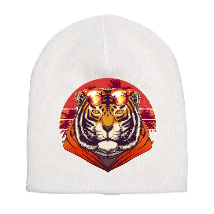 Retro Tropical Palm Tree Hipster Tiger Short Acrylic Beanie