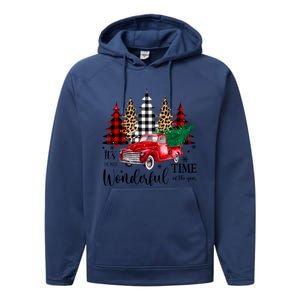 Red Truck Pick Up Christmas Tree Most Wonderful Time Of Year Great Gift Performance Fleece Hoodie