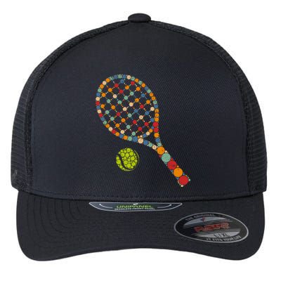 Retro Tennis Player & Ball With Polka Dots Happy Dot Day Flexfit Unipanel Trucker Cap