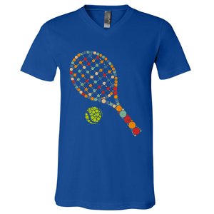 Retro Tennis Player & Ball With Polka Dots Happy Dot Day V-Neck T-Shirt