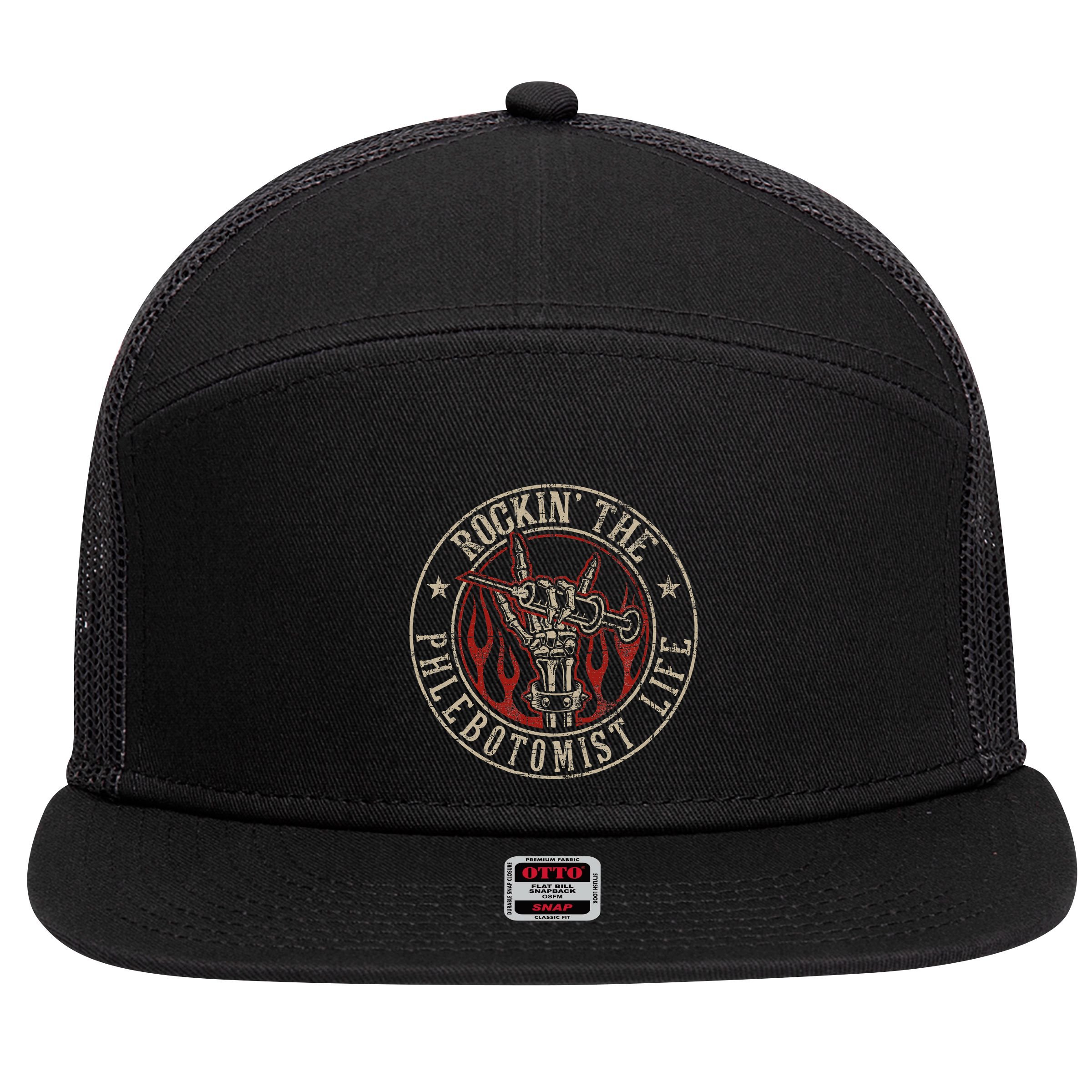 Rockin The Phlebotomist Life Phlebotomy Technician 7 Panel Mesh Trucker Snapback Hat