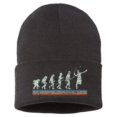 Retro Tennis Player Evolution Racket Game Sports Lover Sustainable Knit Beanie