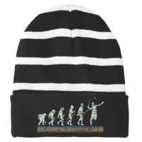 Retro Tennis Player Evolution Racket Game Sports Lover Striped Beanie with Solid Band