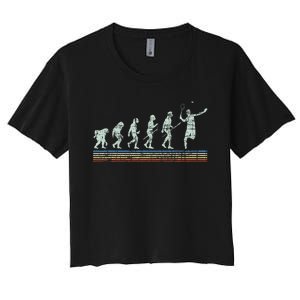 Retro Tennis Player Evolution Racket Game Sports Lover Women's Crop Top Tee