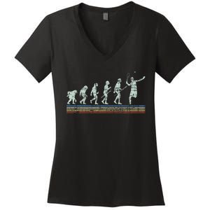 Retro Tennis Player Evolution Racket Game Sports Lover Women's V-Neck T-Shirt